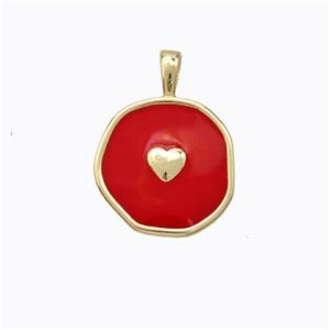 Copper Heart Pendant Red Enamel Circle Gold Plated, approx 13.5mm [FD16746]