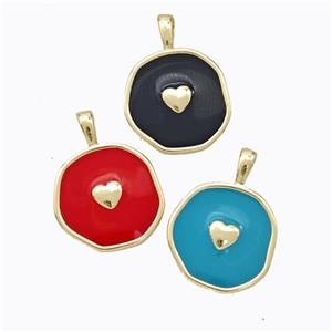 Copper Heart Pendant Enamel Circle Gold Plated Mixed, approx 13.5mm [FD16747]