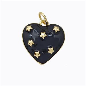 Copper Heart Pendant Black Enamel Star Gold Plated, approx 15mm [FD16749]