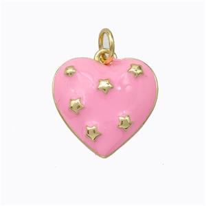 Copper Heart Pendant Pink Enamel Star Gold Plated, approx 15mm [FD16750]