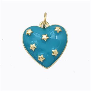 Copper Heart Pendant Teal Enamel Star Gold Plated, approx 15mm [FD16753]