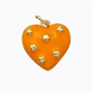 Copper Heart Pendant Orange Enamel Star Gold Plated, approx 15mm [FD16755]