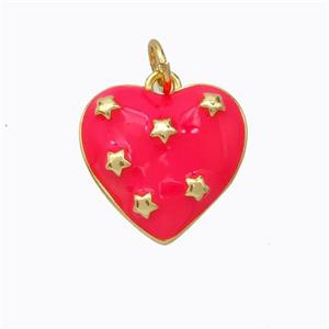 Copper Heart Pendant Red Enamel Star Gold Plated, approx 15mm [FD16756]