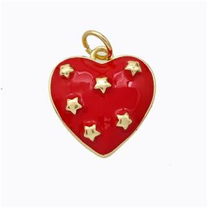 Copper Heart Pendant Red Enamel Star Gold Plated, approx 15mm [FD16757]