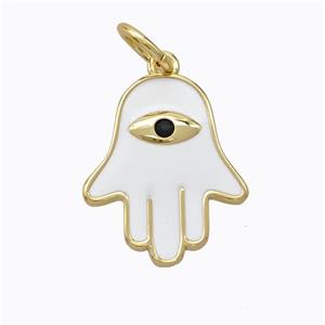 Copper Hamsahand Pendant White Enamel Eye Gold Plated, approx 14-17mm [FD16759]