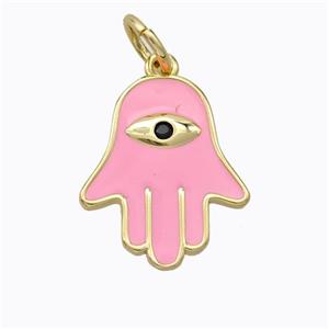 Copper Hamsahand Pendant Pink Enamel Eye Gold Plated, approx 14-17mm [FD16761]