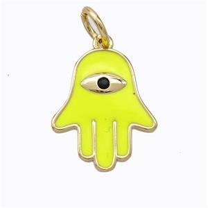 Copper Hamsahand Pendant Yellow Enamel Eye Gold Plated, approx 14-17mm [FD16762]