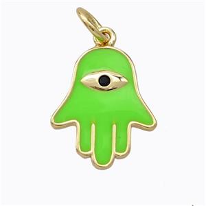 Copper Hamsahand Pendant Green Enamel Eye Gold Plated, approx 14-17mm [FD16763]