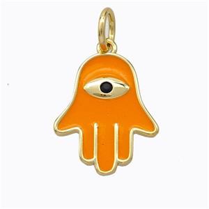 Copper Hamsahand Pendant Orange Enamel Eye Gold Plated, approx 14-17mm [FD16766]