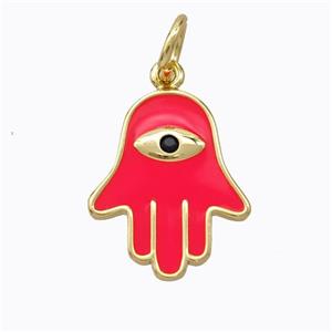 Copper Hamsahand Pendant Red Enamel Eye Gold Plated, approx 14-17mm [FD16767]