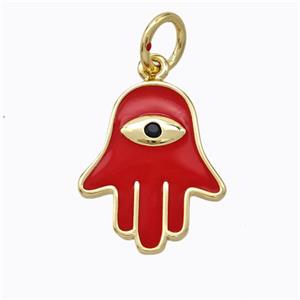 Copper Hamsahand Pendant Red Enamel Eye Gold Plated, approx 14-17mm [FD16768]