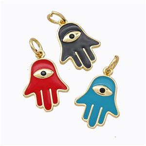 Copper Hamsahand Pendant Enamel Eye Gold Plated Mixed, approx 14-17mm [FD16769]