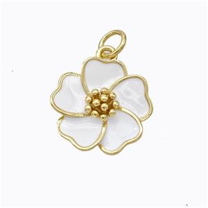 Copper Flower Pendant White Enamel Gold Plated, approx 15mm [FD16770]