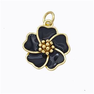Copper Flower Pendant Black Enamel Gold Plated, approx 15mm [FD16771]