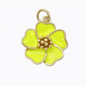 Copper Flower Pendant Yellow Enamel Gold Plated, approx 15mm [FD16773]