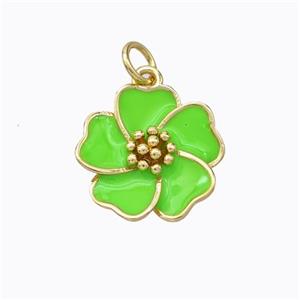 Copper Flower Pendant Green Enamel Gold Plated, approx 15mm [FD16774]