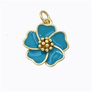 Copper Flower Pendant Teal Enamel Gold Plated, approx 15mm [FD16775]