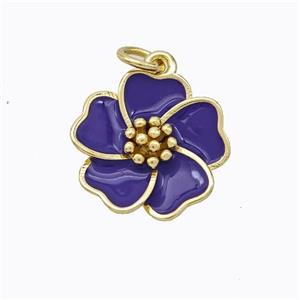 Copper Flower Pendant Purple Enamel Gold Plated, approx 15mm [FD16776]