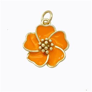 Copper Flower Pendant Orange Enamel Gold Plated, approx 15mm [FD16777]