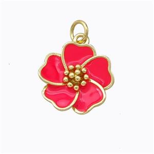 Copper Flower Pendant Red Enamel Gold Plated, approx 15mm [FD16778]