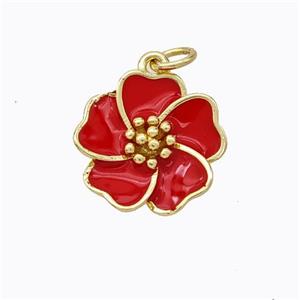 Copper Flower Pendant Red Enamel Gold Plated, approx 15mm [FD16779]