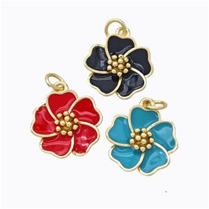 Copper Flower Pendant Enamel Gold Plated Mixed, approx 15mm [FD16780]