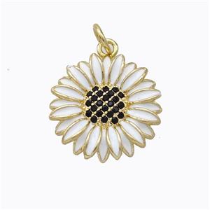 Copper Sunflower Pendant White Enamel Gold Plated, approx 17mm [FD16781]