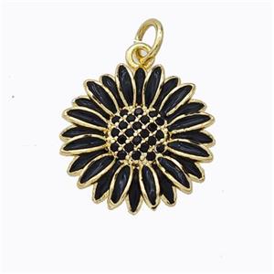 Copper Sunflower Pendant Black Enamel Gold Plated, approx 17mm [FD16782]