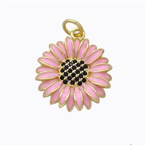 Copper Sunflower Pendant Pink Enamel Gold Plated, approx 17mm [FD16783]