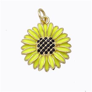 Copper Sunflower Pendant Yellow Enamel Gold Plated, approx 17mm [FD16784]