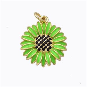Copper Sunflower Pendant Green Enamel Gold Plated, approx 17mm [FD16785]