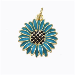 Copper Sunflower Pendant Teal Enamel Gold Plated, approx 17mm [FD16786]