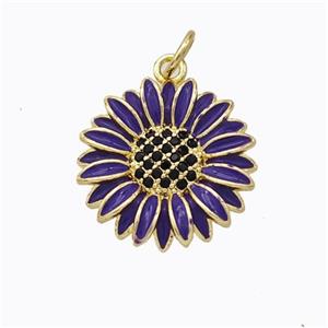 Copper Sunflower Pendant Purple Enamel Gold Plated, approx 17mm [FD16787]