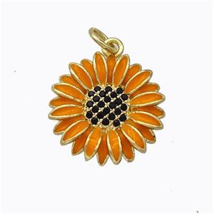 Copper Sunflower Pendant Orange Enamel Gold Plated, approx 17mm [FD16788]