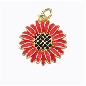 Copper Sunflower Pendant Red Enamel Gold Plated, approx 17mm [FD16789]