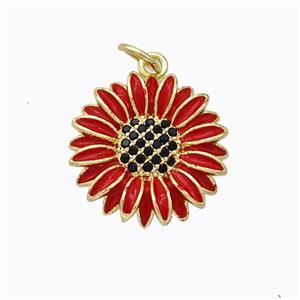 Copper Sunflower Pendant Red Enamel Gold Plated, approx 17mm [FD16790]