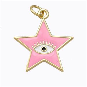 Copper Star Pendant Pink Enamel Eye Gold Plated, approx 19mm [FD16794]