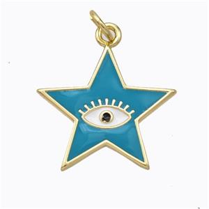 Copper Star Pendant Teal Enamel Eye Gold Plated, approx 19mm [FD16797]