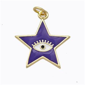 Copper Star Pendant Purple Enamel Eye Gold Plated, approx 19mm [FD16798]