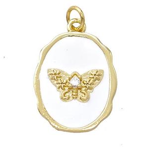 Copper Butterfly Pendant Pave Zirconia White Enamel Oval Gold Plated, approx 16-20mm [FD16803]