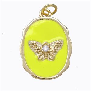 Copper Butterfly Pendant Pave Zirconia Yellow Enamel Oval Gold Plated, approx 16-20mm [FD16806]