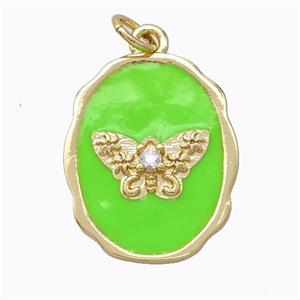 Copper Butterfly Pendant Pave Zirconia Green Enamel Oval Gold Plated, approx 16-20mm [FD16807]