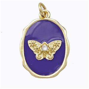 Copper Butterfly Pendant Pave Zirconia Purple Enamel Oval Gold Plated, approx 16-20mm [FD16809]