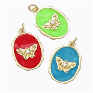 Copper Butterfly Pendant Pave Zirconia Enamel Oval Gold Plated Mixed, approx 16-20mm [FD16813]