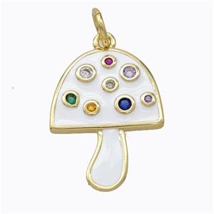 Copper Mushroom Pendant Micro Pave Zirconia White Enamel Gold Plated, approx 16-20mm [FD16814]