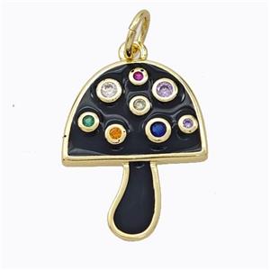 Copper Mushroom Pendant Micro Pave Zirconia Black Enamel Gold Plated, approx 16-20mm [FD16815]