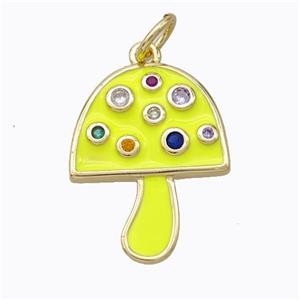 Copper Mushroom Pendant Micro Pave Zirconia Yellow Enamel Gold Plated, approx 16-20mm [FD16817]