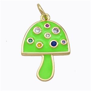 Copper Mushroom Pendant Micro Pave Zirconia Green Enamel Gold Plated, approx 16-20mm [FD16818]