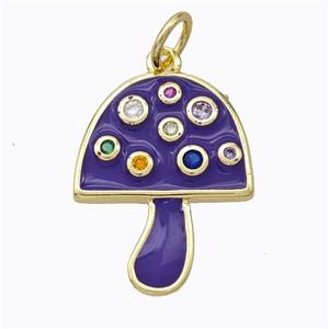 Copper Mushroom Pendant Micro Pave Zirconia Purple Enamel Gold Plated, approx 16-20mm [FD16820]