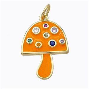 Copper Mushroom Pendant Micro Pave Zirconia Orange Enamel Gold Plated, approx 16-20mm [FD16821]